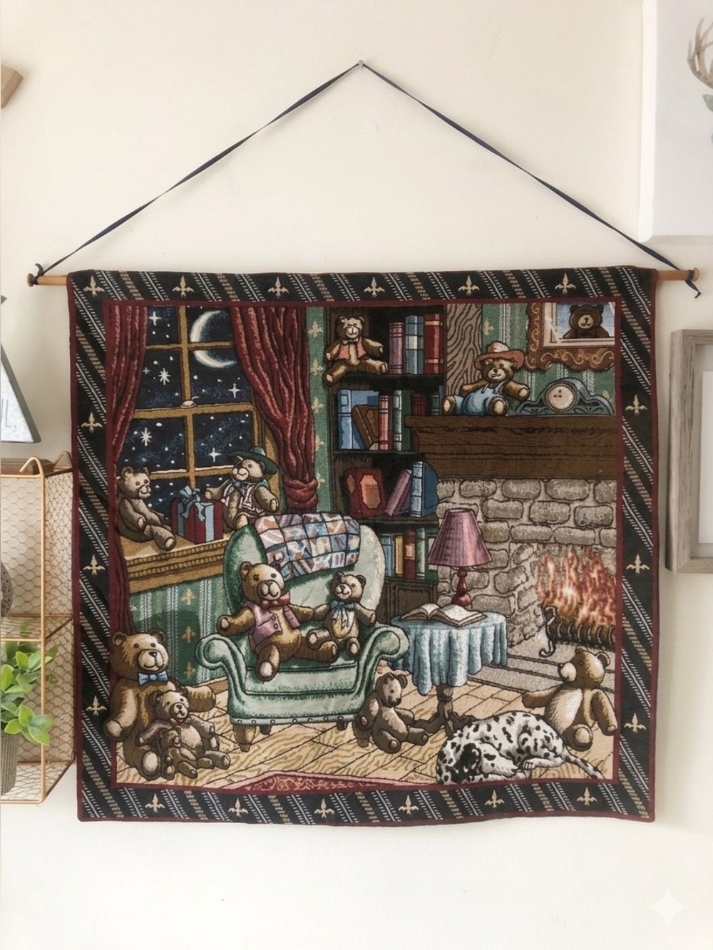 The Bear Den Vintage Tapestry Wall Hanging Cottagecore Cabin Nursery Made in USA
